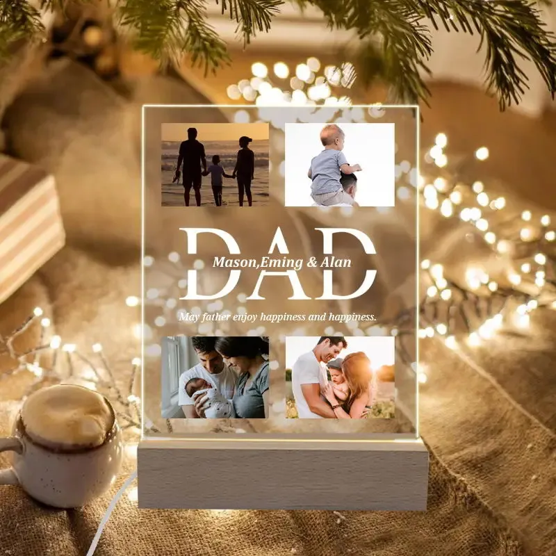 Personalized Fathers day Acrylic Plaque Custom Po Frame Night Light Gift for Fathers Day For DAD Home Decor 240131