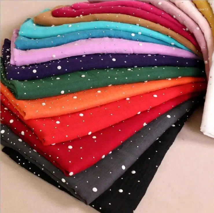 Ethnic Clothing Scarf Beads Cotton Linen Scarves Muslim Hijab Women Pearls Headscarf Islamic Turban Head Wrap Shawl Pashmina Bufanda Foulard