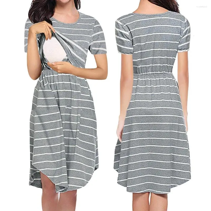 Бальные платья 2024 Стильное полосатое многофункциональное платье для беременных для кормящих мам на складе