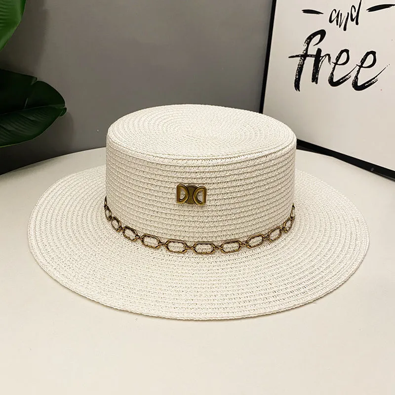 Designer strohoed voor dames zomer platte brede rand hoed emmer hoed zonnescherm pet buiten reizen mannen vakantie unisex strandpetten vizier