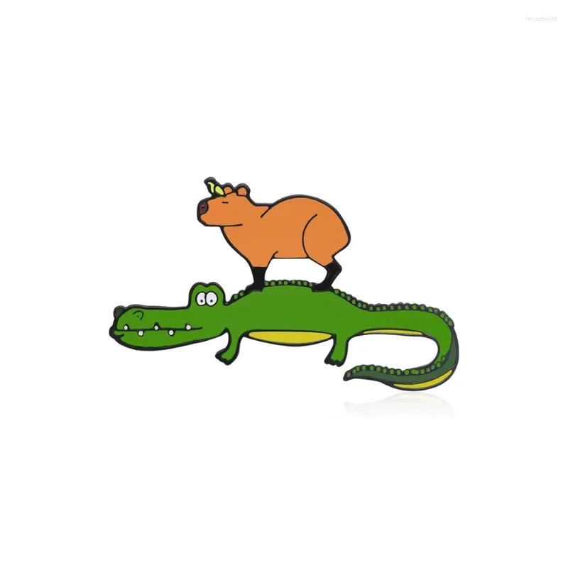 Spille Harong Capibara e coccodrilli Spilla smaltata Tiktok Simpatico animale Capibara Spilla divertente Zaino Cappello Distintivo Collezione di gioielli