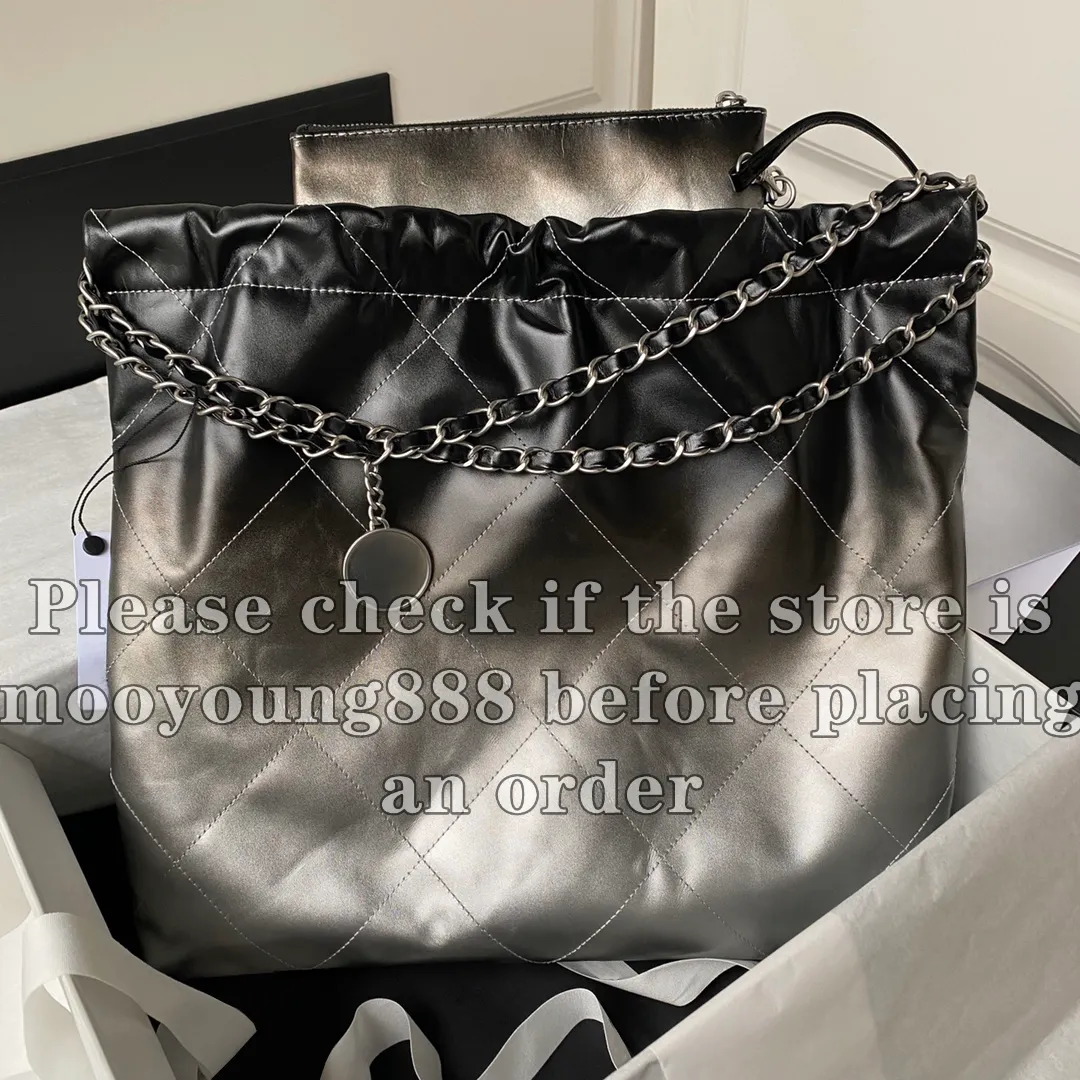 12A Upgrade Mirror Quality Designer 22 Quilted Tote Bag Damen Mini Small Medium Einkaufstasche Echtleder Quilted Purse Schwarz Silber Composite Umhängetasche