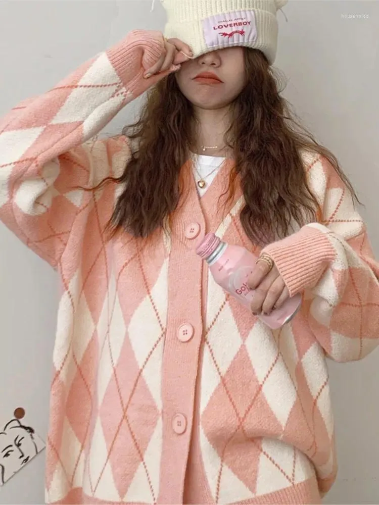 レディースニットカーディガンの女性編みセータールーズシングル胸の学生vネック素敵なニットウェア韓国の特大の冬のトップス