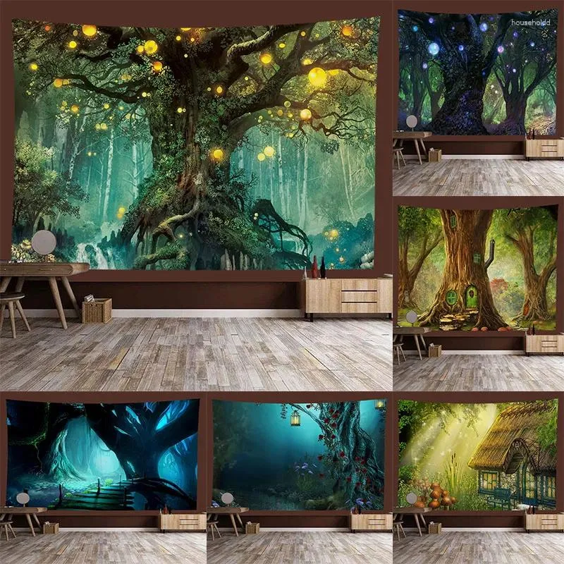 Tapisseries Magic Forest Dream Castle Abstrakt konst Bakgrund Tapestry Möbler Dekorativ väggduk