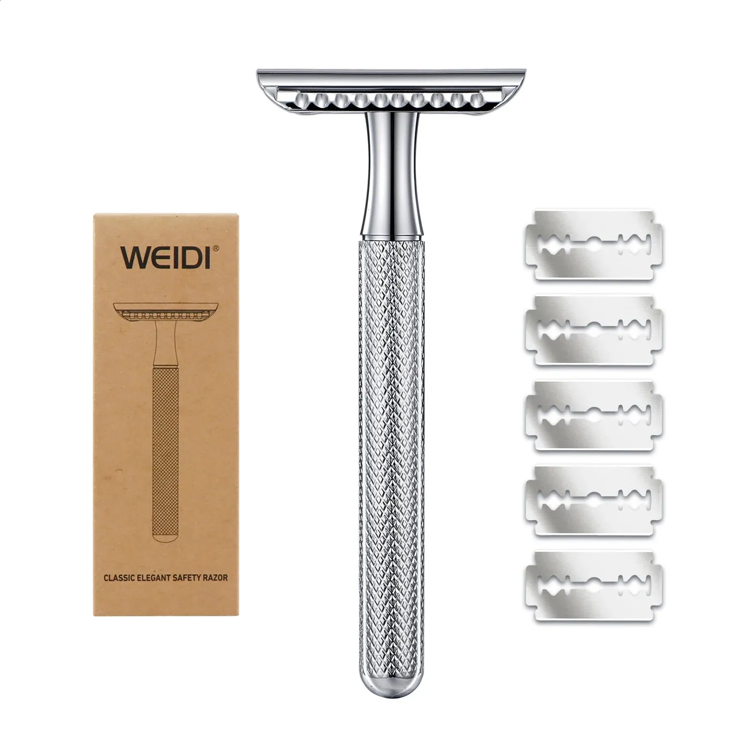 WEIDI 3-Piece Elegant Double Edge Safety Razor Wet Shaving for Men Women with 5 Platinum Blades Silver Rose Gold Black 240127