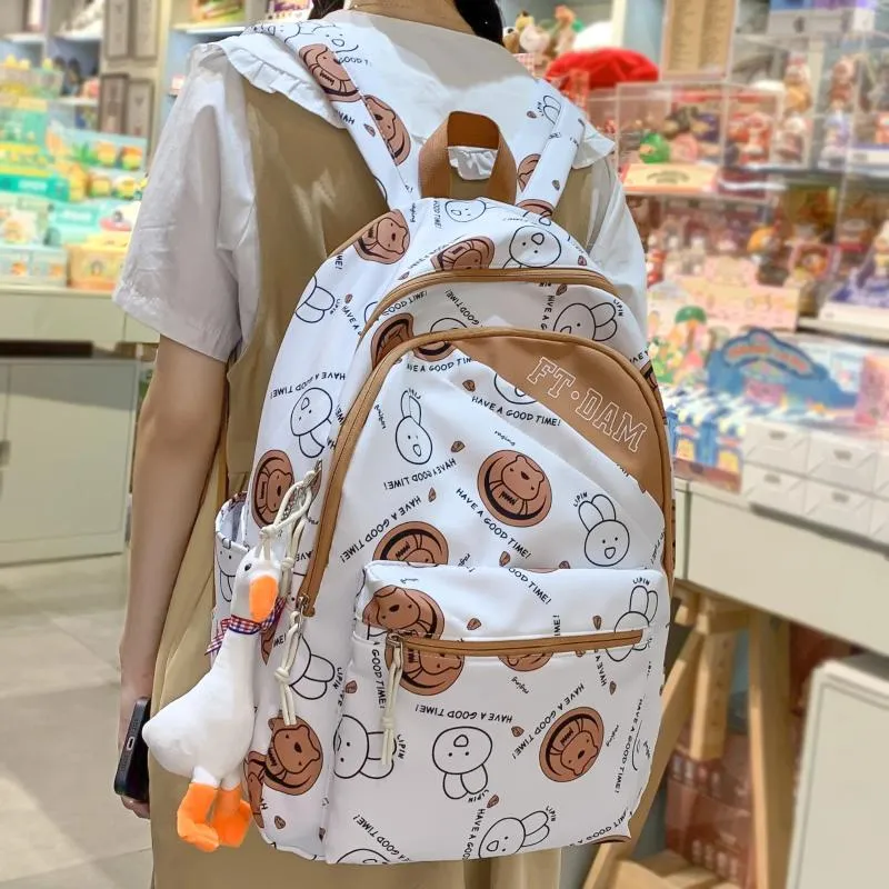 Школьные сумки, женские милые сумки с мультяшным принтом, нейлоновый рюкзак для путешествий для девочек, женский модный женский рюкзак в стиле Харадзюку, студенческий ноутбук