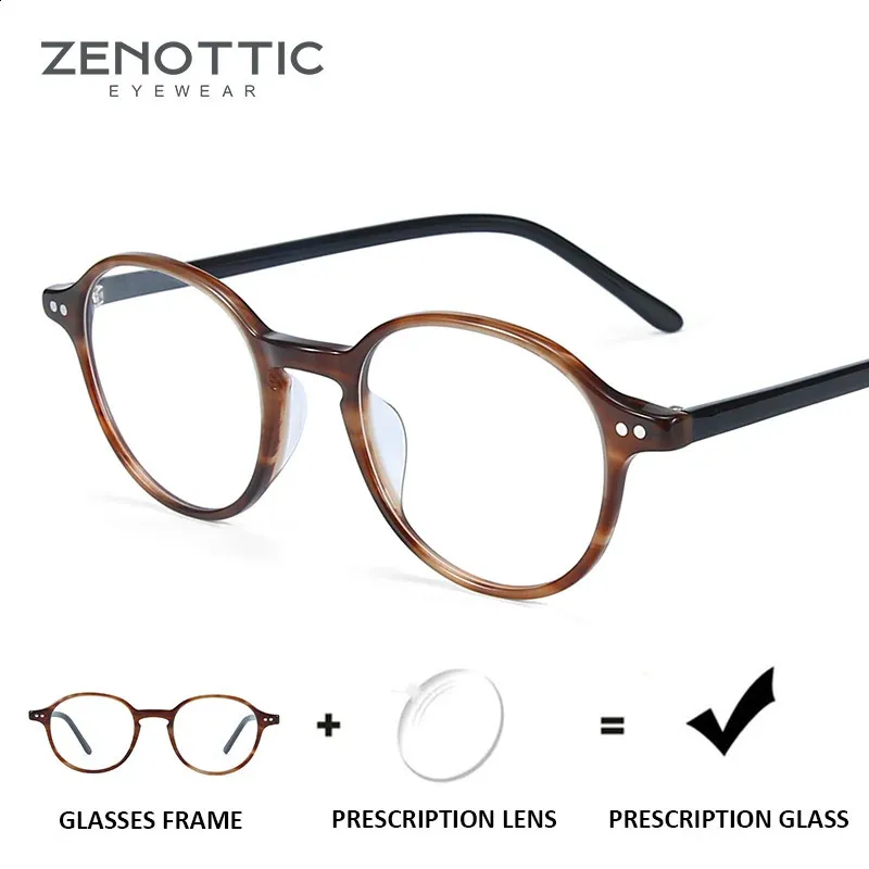 ZENOTTIC Retro Acetate Round Prescription Glasses Frames for Women AntiBlueRay Prescription lens Optical Myopia Eyeglasses 240118