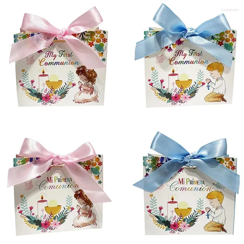 Gift Wrap 25/50PCS First Holy Communion Packaging Bags Cookie Candy Box Party Wedding Favors For Guests Baby Shower Baptism Decor