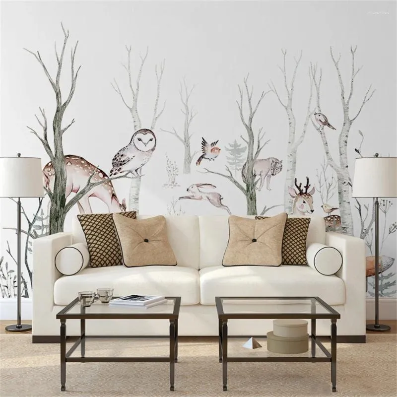 Wallpapers Custom Nordic Cartoon Animal Abstract Forest Mural Wallpaper For Boy Girl Children's Room Murals Bedroom Background Wall Paper