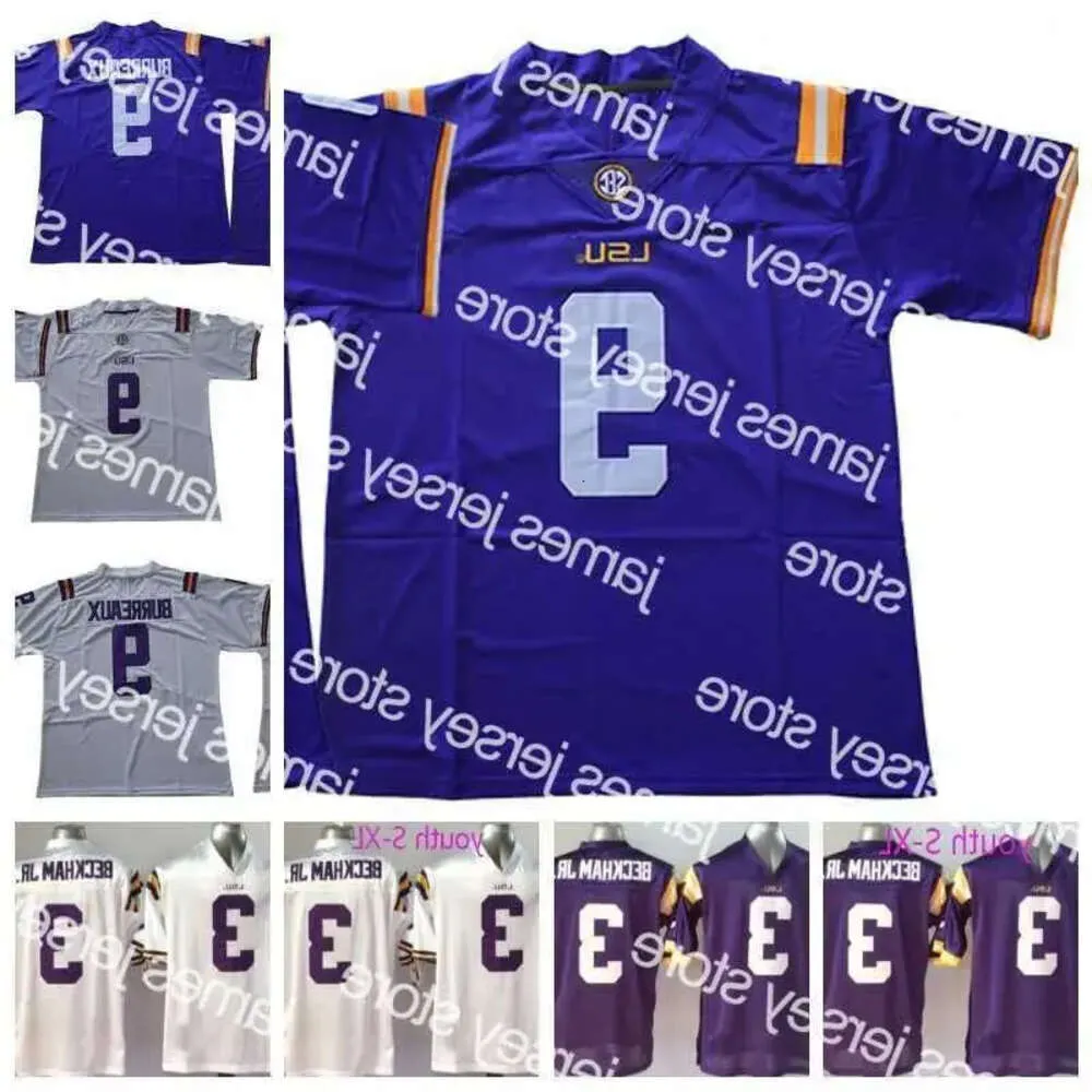 Baseball College Wears Mens Youth LSU Tigers 9 Joe Burrow Burreaux 3 Odell Beckham Jr. White Purple NCAA College Football Jersey Double S High