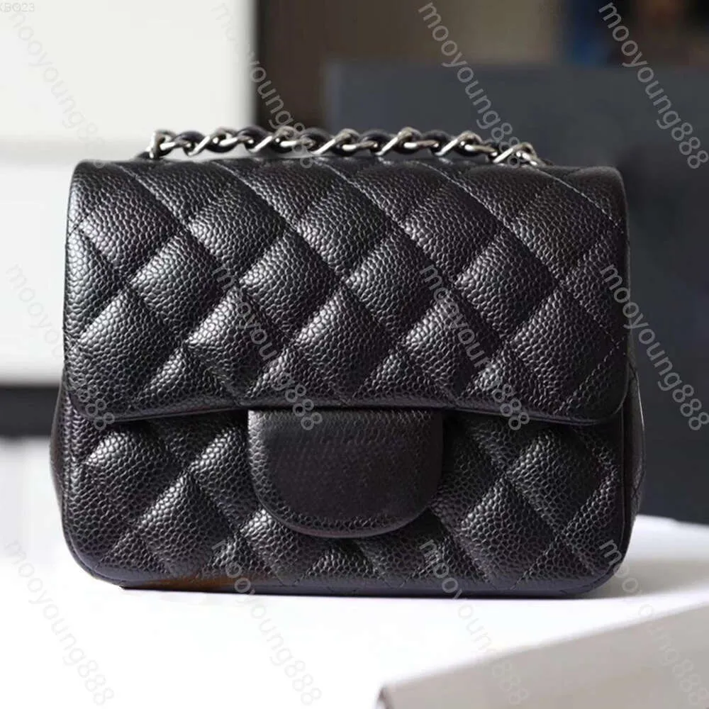 10A 2410A Borsa con patta quadrata mini di alta qualità Designer da donna Vera pelle di caviale Pelle di agnello Borsa nera classica Borsa trapuntata Borsa a tracolla con tracolla Scatola con catena dorata