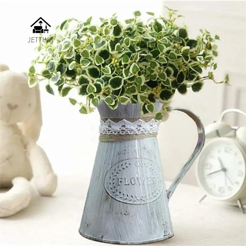 Vaser vintage tenn hink fashionabla järnblomma vas retro metallkannor för hemmakontor vardagsrumsdekoration