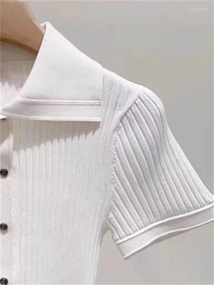 Женский вязаный свитер, весна 2024, женский тонкий вязаный свитер с короткими рукавами и отложным воротником, однобортный простой кардиган, топы для женщин