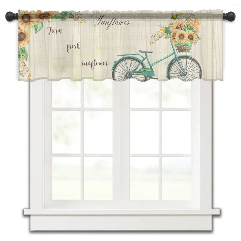 Rideau tournesol vélo ferme fleurs court transparent fenêtre Tulle rideaux pour cuisine chambre décor à la maison petits Voile rideaux