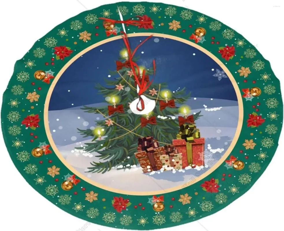 Décorations de Noël Jupe d'arbre Vert Rustique Tapis confortable de Noël avec cloche de flocon de neige pour les ornements de vacances