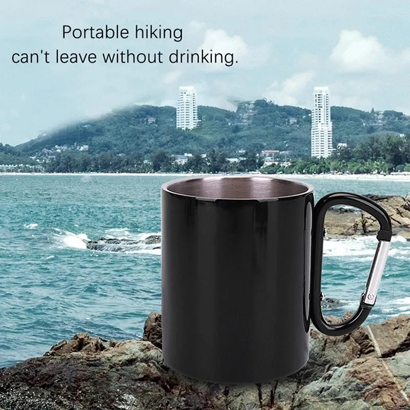 Mugs 200ml Outdoor Camping Travel Stainless Steel Cup Carabiner Hook Handle Picnic Water Mug Hike Portable Cups