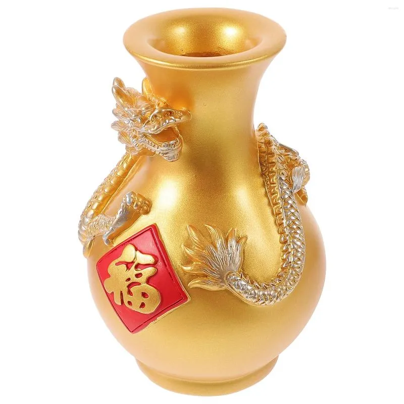 Vasen Chinesische Drachenvase Orientalische Skulpturale Fengshui Asiatische Kunst Blume Fu Charakter Floral Desktop Ornament 2024 R