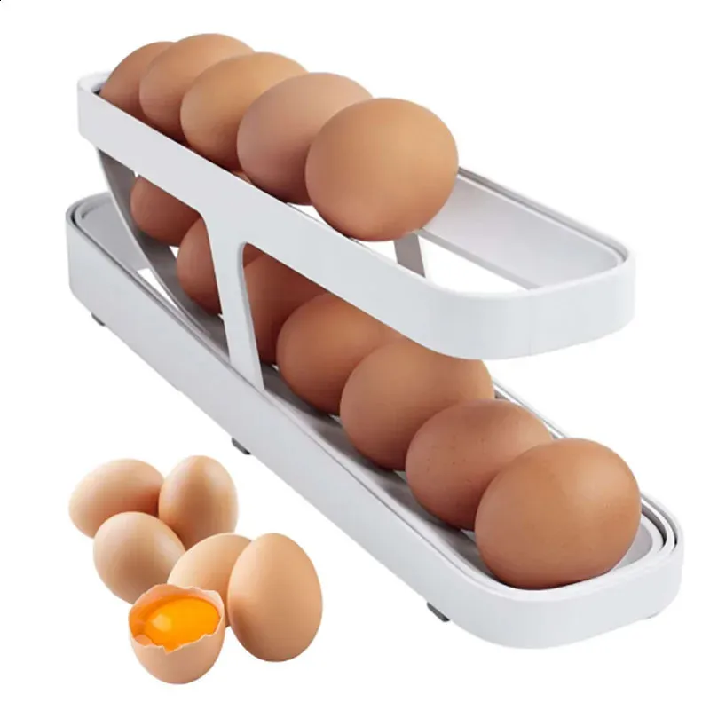 Rolldown Dozownik do jajek do lodówki kuchennej automatyczne przewijanie pudełka na jajka do przechowywania jajka