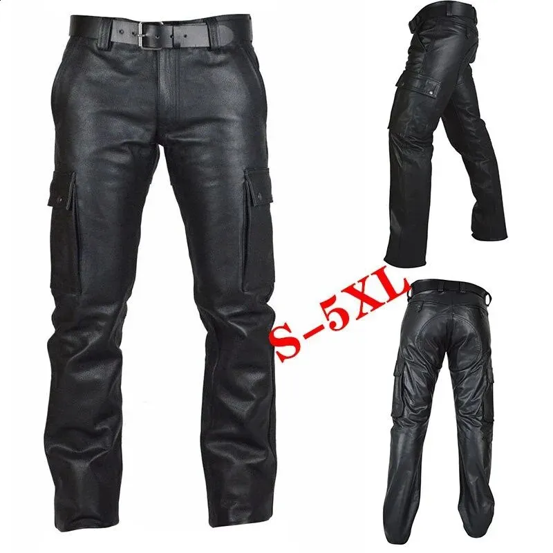 Pantaloni da moto slim fit in ecopelle da uomo in pelle PU stile rock alla moda primaverile 240126