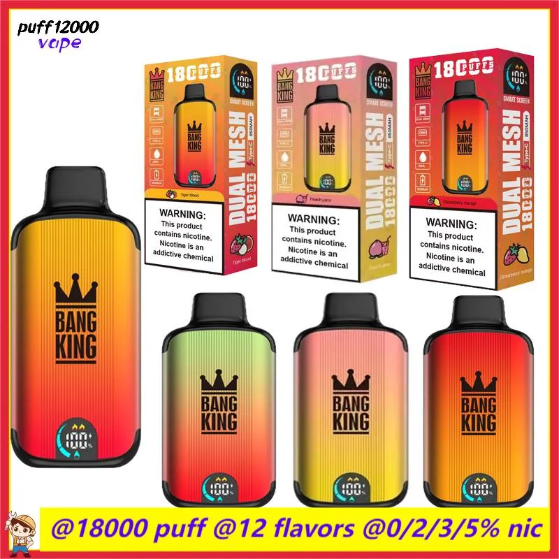 Bang box Puff 18000 18K Puffs Disposable Vape Pen Authentic Elf Box Vapers Mesh Coil Rechargeable E Cigarettes 0% 2% 3% 5% 12 Colors DUAL MESH