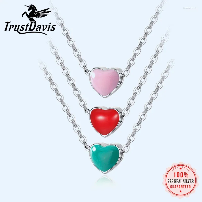 Pendentifs TrustDavis véritable 925 en argent Sterling minimaliste couleur douce coeur pendentif collier court pour les femmes bijoux de mariage cadeau DS2105