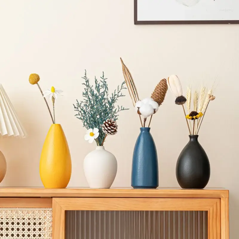 Vases Kawaii Mini Vase Salon Bureau Décor Table en céramique nordique avec fleurs séchées Accessoires pour la maison Art Esthétique