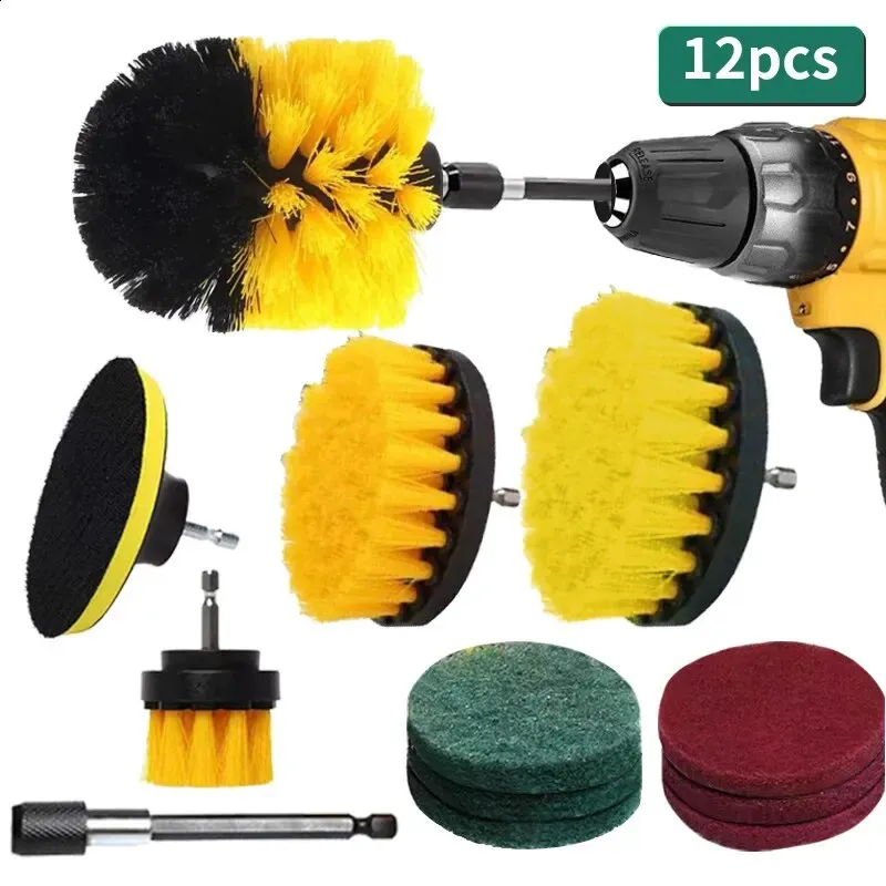 12pcs Electric Drill Brush Head Cleaning Household Universal Tools Floor Tile Polishing Kitchen Bathroom Car Wash Descaling Set 240131