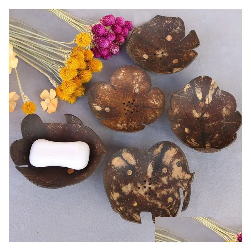 Soap Dishes Creative Coconut Shell Soap Shelf Butterfly Shaped Cartoon Box Southeast Asian Wooden Soaps Dish Drop Delivery Home Garden Dhuvf