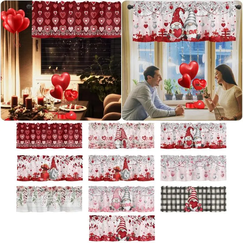 Gordijnen 2 panelen set rood liefde Valentijnsdag voor keuken 18"X54" Valentijnsdag geen voering nodig douche