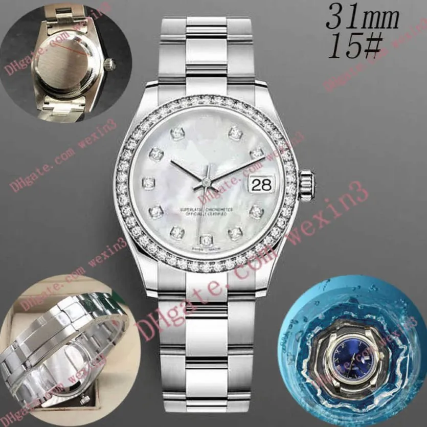 Deluxe Woman diamond watch 31mm Mechanical automatic High Quality mussel yster band montre de luxe 2813 Steel Waterproof Watches283o