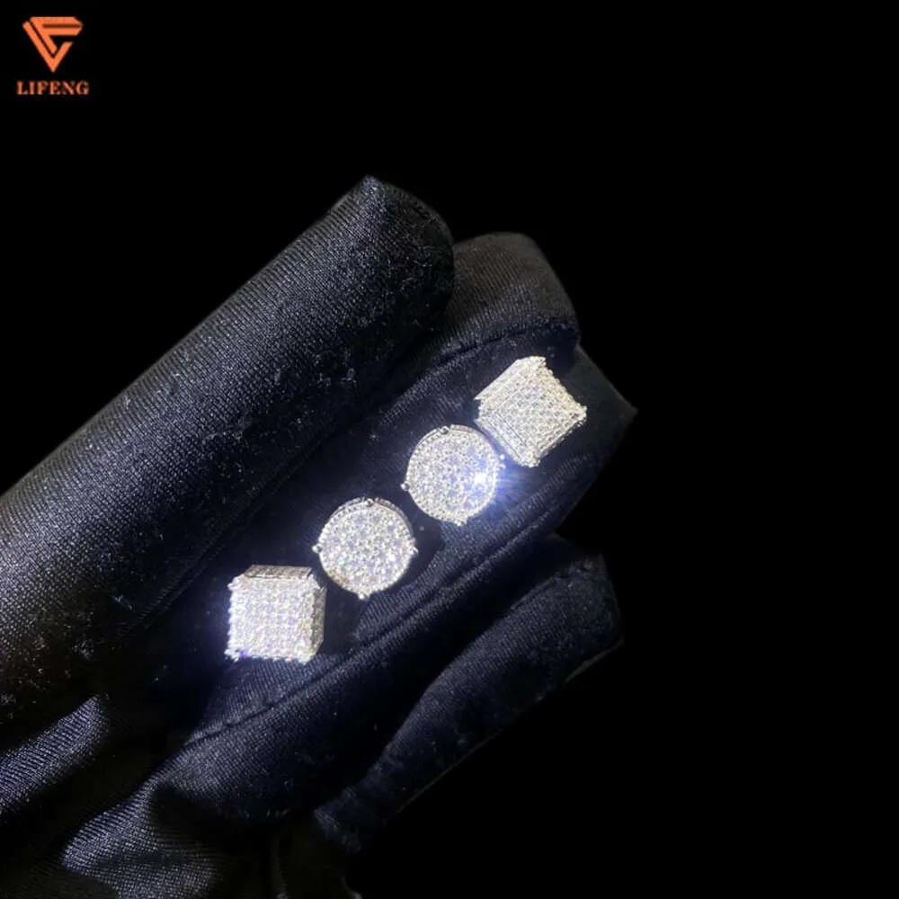 Lifeng Jewelry Pendientes de tuerca de moissanita Vvs de Plata de Ley 925 con diamantes cuadrados, pendientes para hombres y mujeres