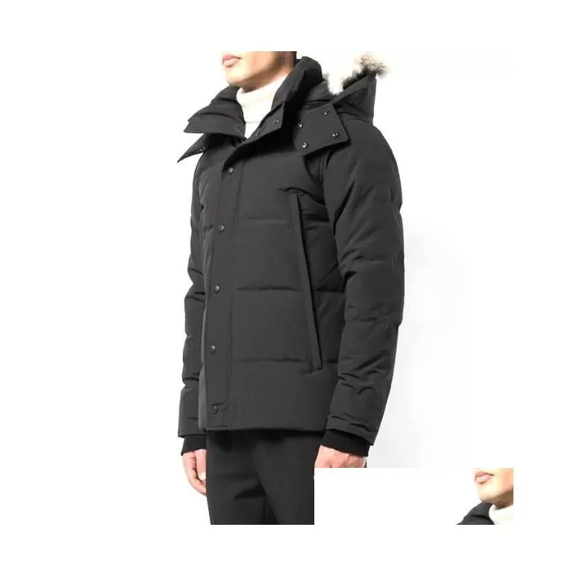 Mens Down Parkas Hiver Fourrure Parka Homme Jassen Chaquetas Vêtements d'extérieur Wolf Fourrure à capuche Manteau Wyndham Canada Veste Manteau Hiver Doudo Otirw