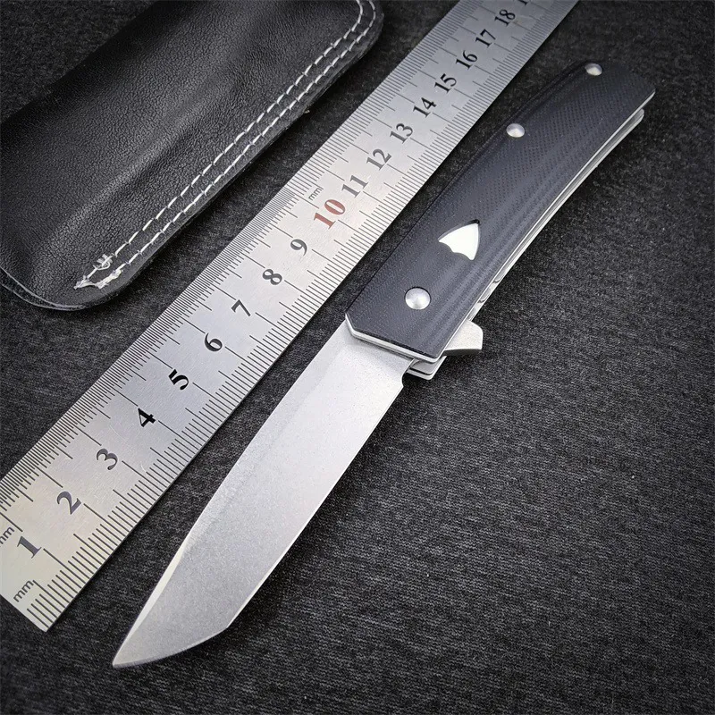 BM 601 Jared Oeser Tengu Couteau Flipper Assisté CPM-20CV Lame Tanto Poignées G10 profilées Mini Outils d'autodéfense tactiques extérieurs avec pochette en cuir