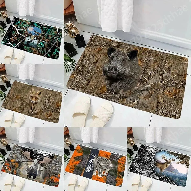 Mattor Animal Hunting Boar 3D Printed Doormat Rug Carpet Mat Footpad Non-Slip Entrance Kök sovrum balkong toalett för vardagsrum
