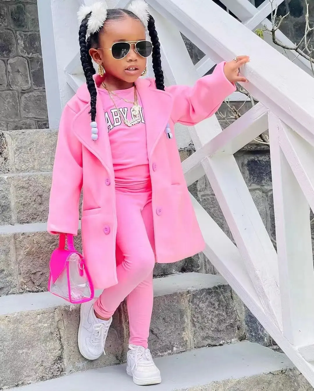 Autumn Winter Girls Jackets Casual Coat T-shirt Tight Pants 3 pcs Set Warm Long Coat Kids Clothing Girls Clothes For 3 4 5 6 7 240131