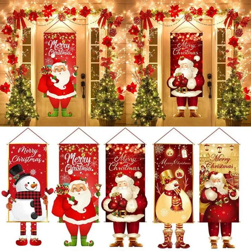 クリスマスデコレーションハンギングフラッグポーチドアバナーホーム2024装飾品クリスマスギフトナビダッド年の装飾