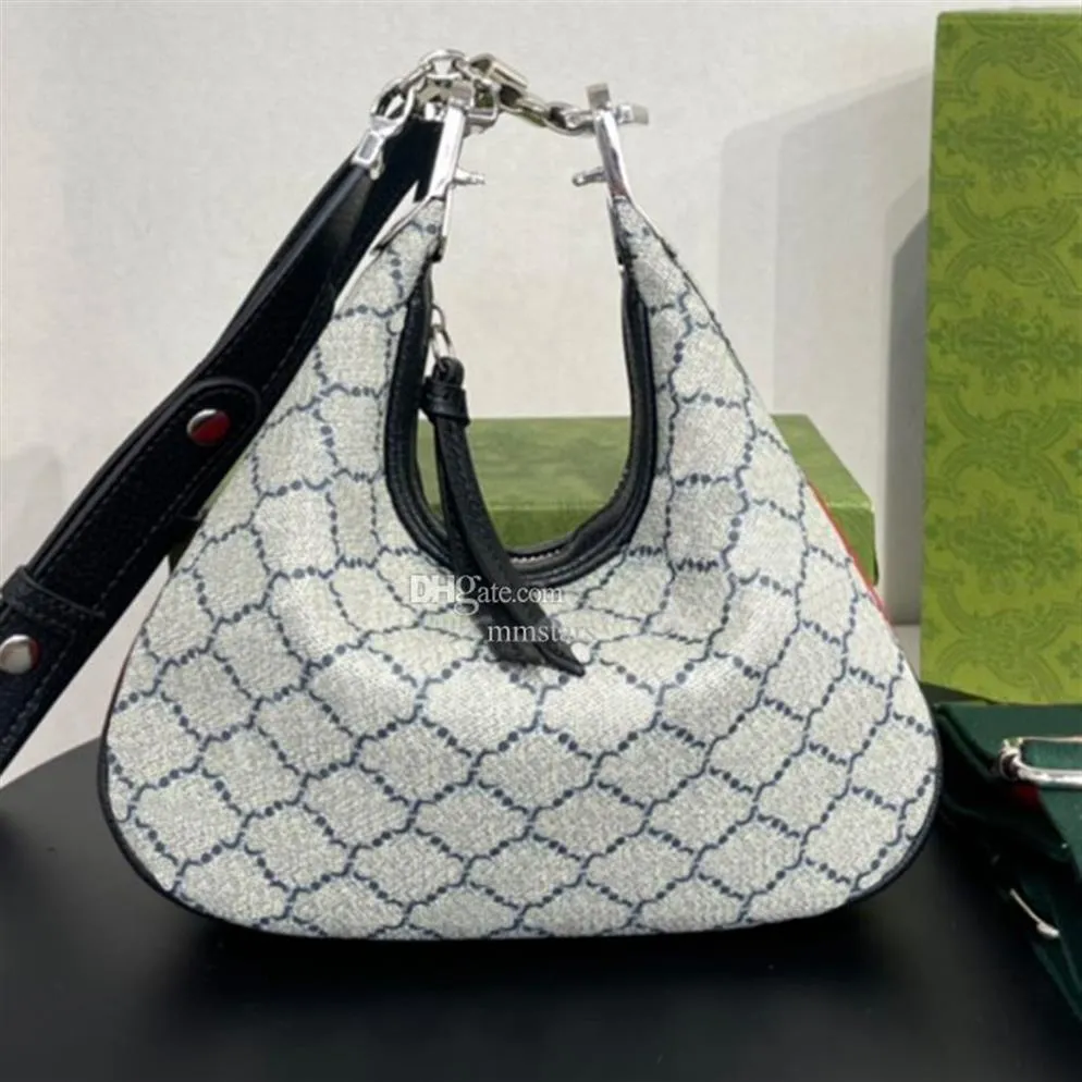 حقيبة كتف ملحق صغير صغير مصمم جلدي قماشية G إغلاق الخطاف مع zip handbag Hardware Crescent Moon Shape Women CrossB304H