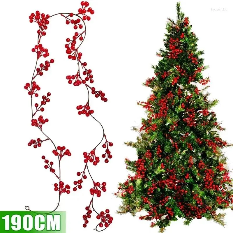 Flores decorativas Vid de bayas rojas DIY Guirnalda colgante Bayas de acebo artificiales Ratán Árbol de Navidad Guirnaldas Decoraciones Boda Po Props