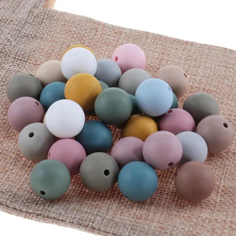 QHBC 15mm 200pcs Silicone Baby Teether Round Beads Accessories For Pacifier Clip Chain Personalized Teething Toys Color 240125