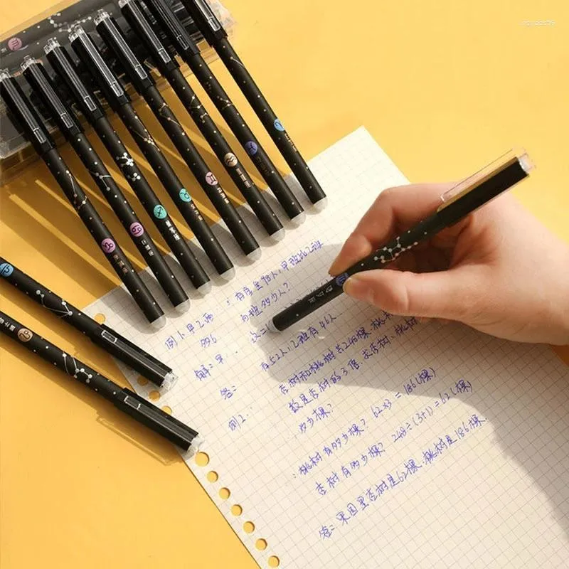 12Pcs 12 Constellations Ink Gel Pens Erasable Black/Blue With Eraser 0.5mm For Journaling Writing