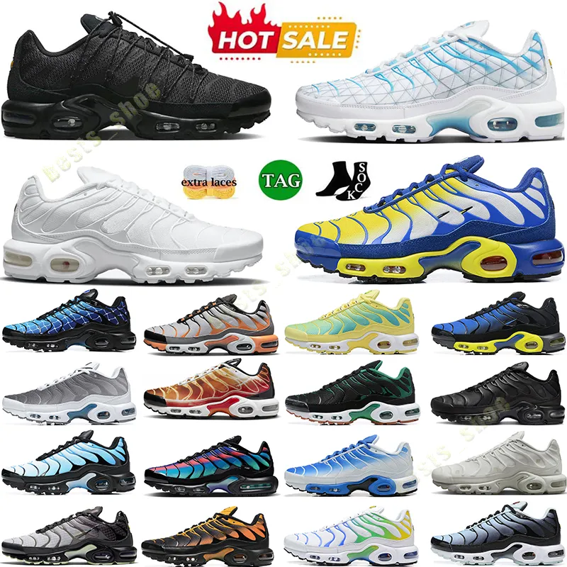 Designer TN Plus Running Running Shoes TNS Men Triple Black Branco Azul Treinamento Sapateira Varranca Blue Tan Gim Sports Trainers Atlanta Sneakers Mens Runner Treinners Tamanho 46