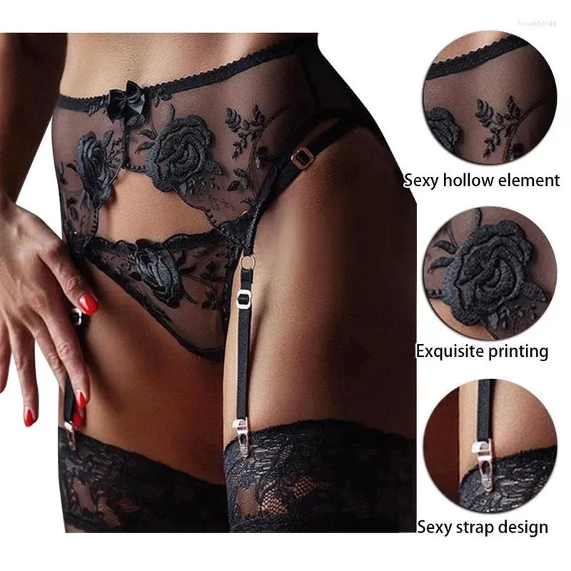 Women's Panties Sexy Stockings Garter Belt Black Suspender Lace Mesh Nightdress Sex Underwear