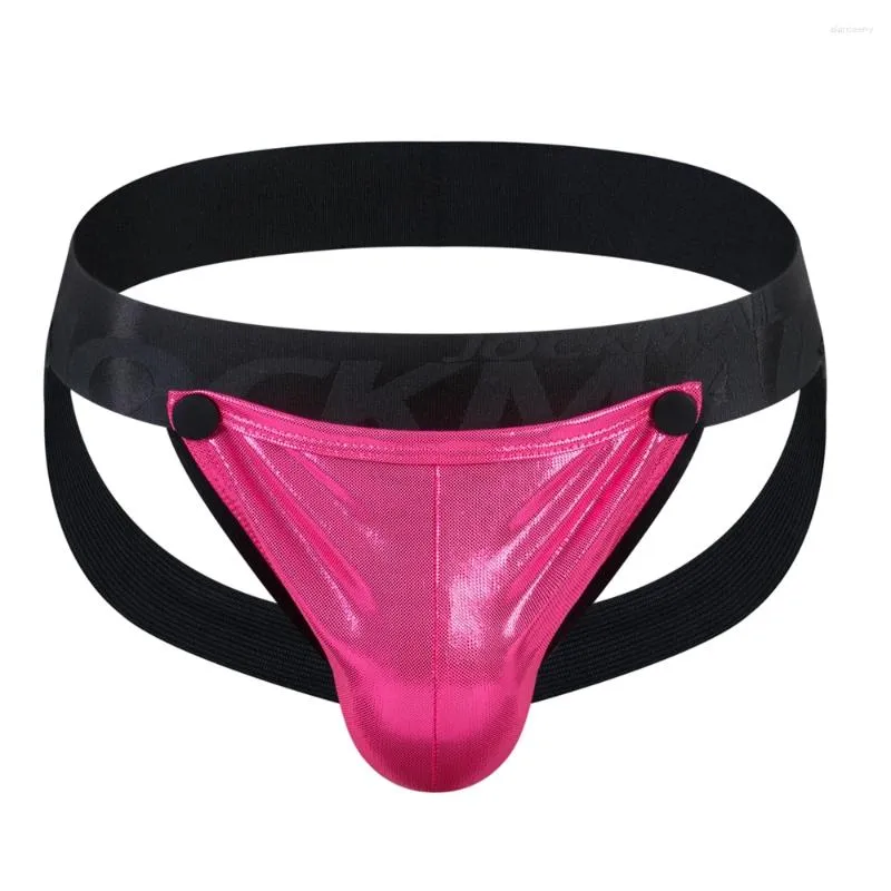 Cuecas jockmail jockstrap mens bikini breve sexy gay homens roupa interior tanga g cordas removível arco-íris reflexivo pu couro pênis bolsa