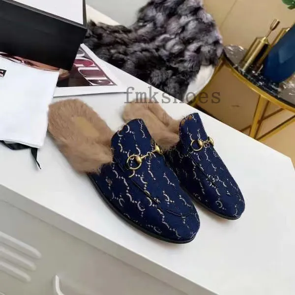Designer shoes fur mules slippers 100% size35-46 real leather Horsebit Loafers slippers luxury women men jacquard leather slipper canvas princetown shoes 1.25 44