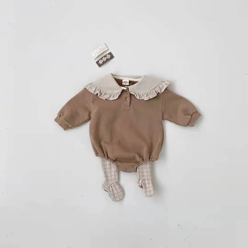 Spring Autumn Born Clothes Ins Boy Girl Spädbarn Enkel casual Löst långärmad bodysuit Baby Cotton Fashion Solid Onesie 240119