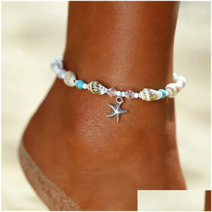 Ankiety koraliki Shell Starfish for Women Beach Bransoleta nogi nogi ręcznie robiona bohemijska łańcuch stóp boho biżuterii