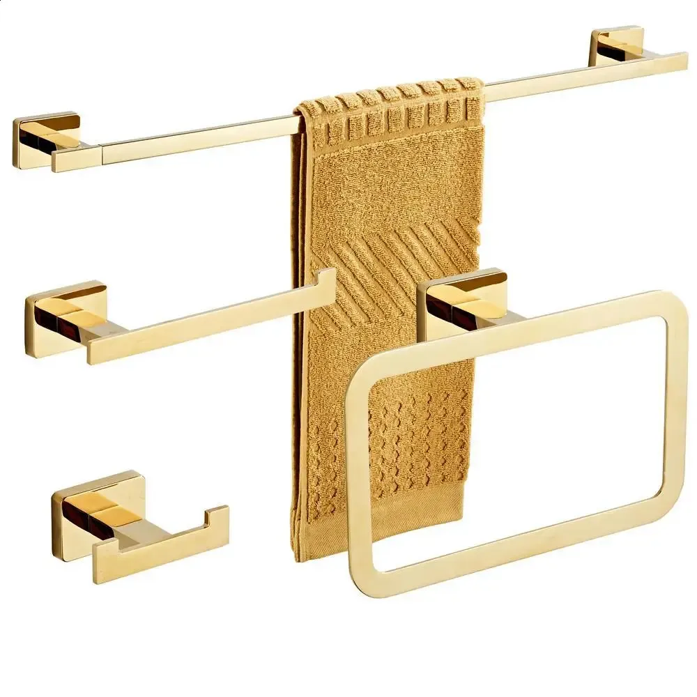 Bathroom Hardware 4 Pcs Set Golden Plated Brass Made Towel Bar Toilet Paper Holder Towel Ring Robe Hook Bathroom Accessories 240123