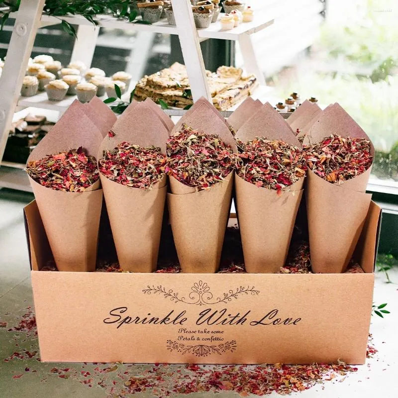 Party Decoration Kraft Paper Wedding Confetti Cone Stand Box Rose Flower Rustic Holder Weeding Decor For Love Favors