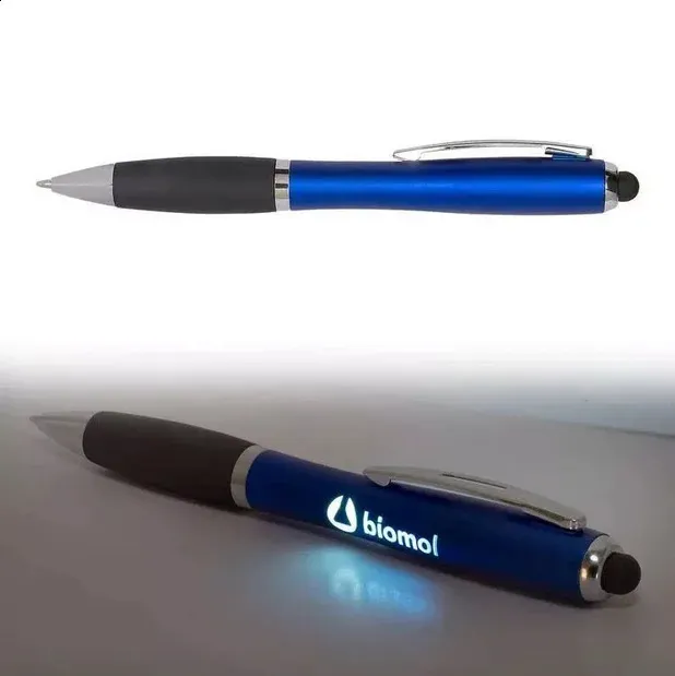 Kampanj Multifunktion Ljus upp penna Anpassad mjuk pekskärm Stylus LED Ballpoint Pen 240119