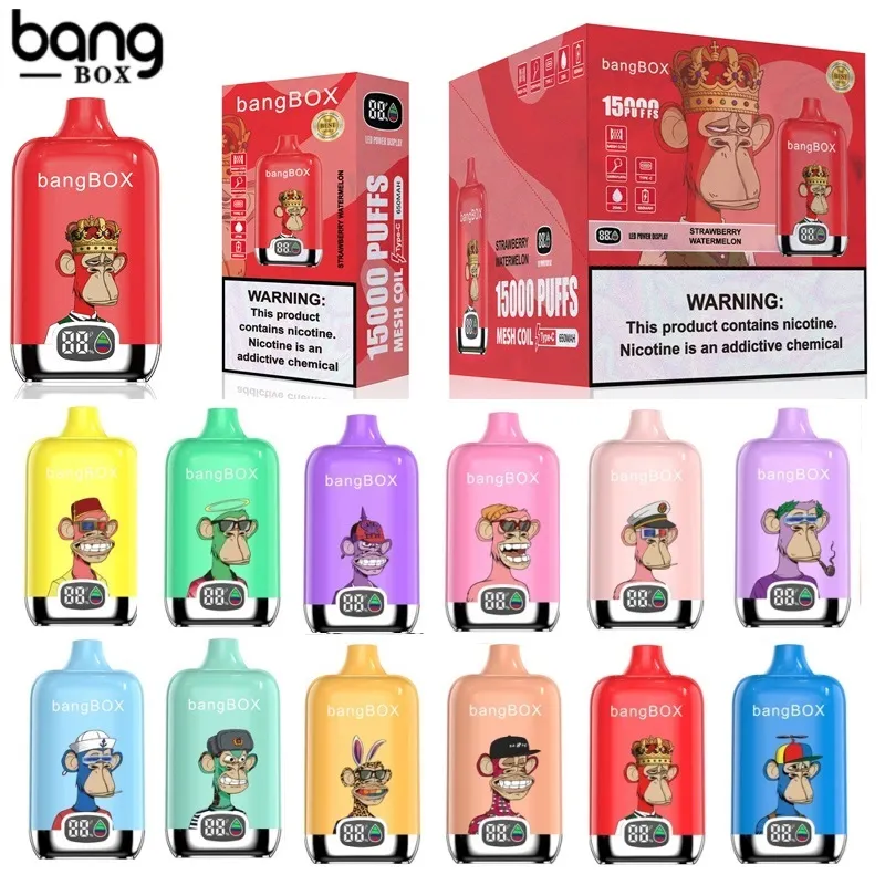 Original bangbox bar 15000 puffs digital engångsvape 15k mesh spole 25 ml prefilled pod enhet e cigarett med LED -display desechable bang box